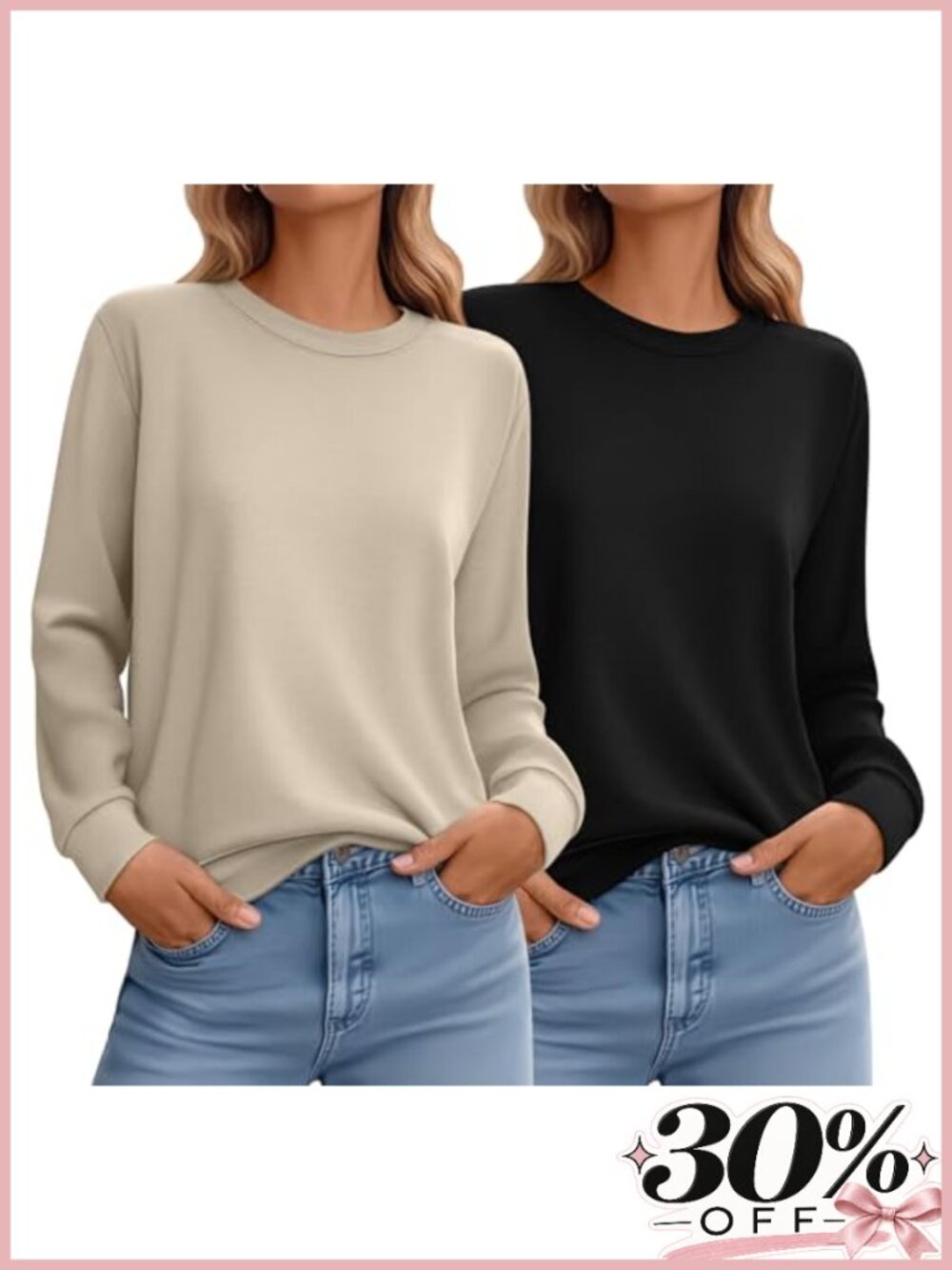 2 Pack Women's Long Sleeve Sweatshirt Cotton Spandex Loose Fit Pullover